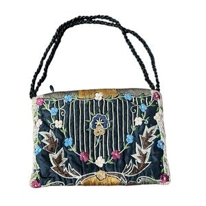 Christiana Searle Evening Bag Embroidered Beaded Straps Zip Close Fairyc…